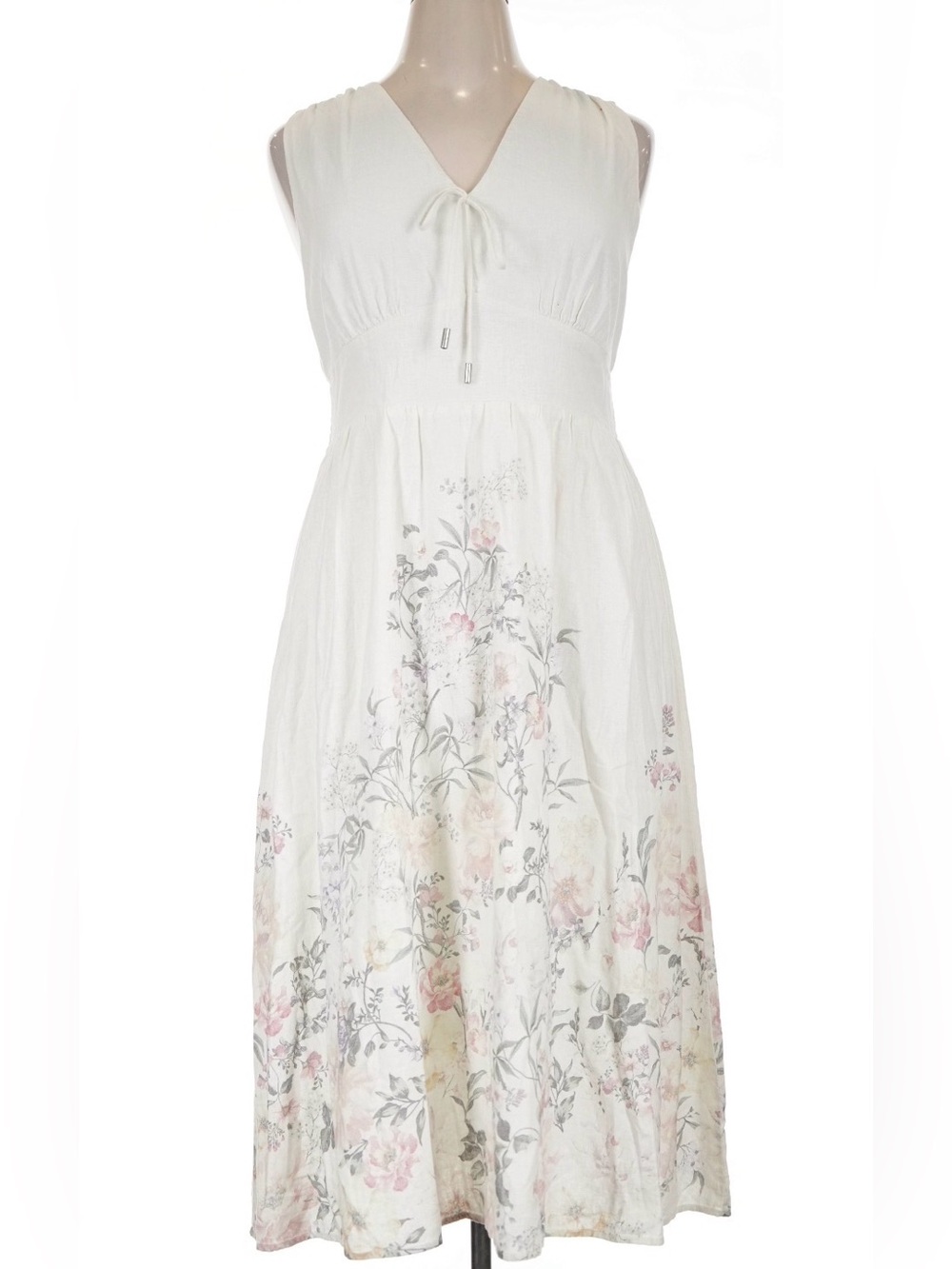 Joie Cream Floral V-Neck Midi Dress